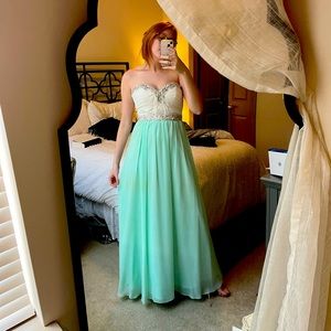 Mint Green and White Prom Dress